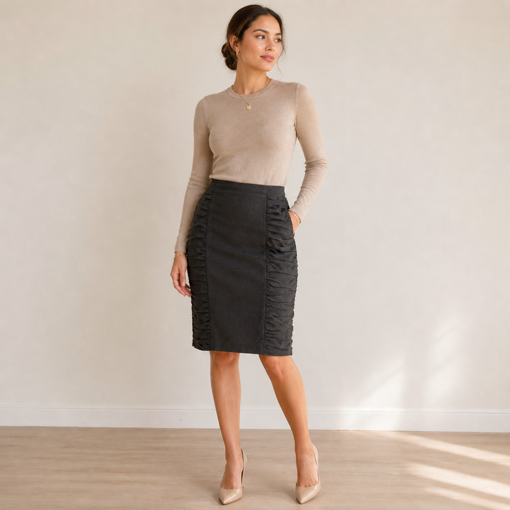 Anthropologie Cartonnier Alluring Sway Ruched Pencil Skirt Gray Size 6